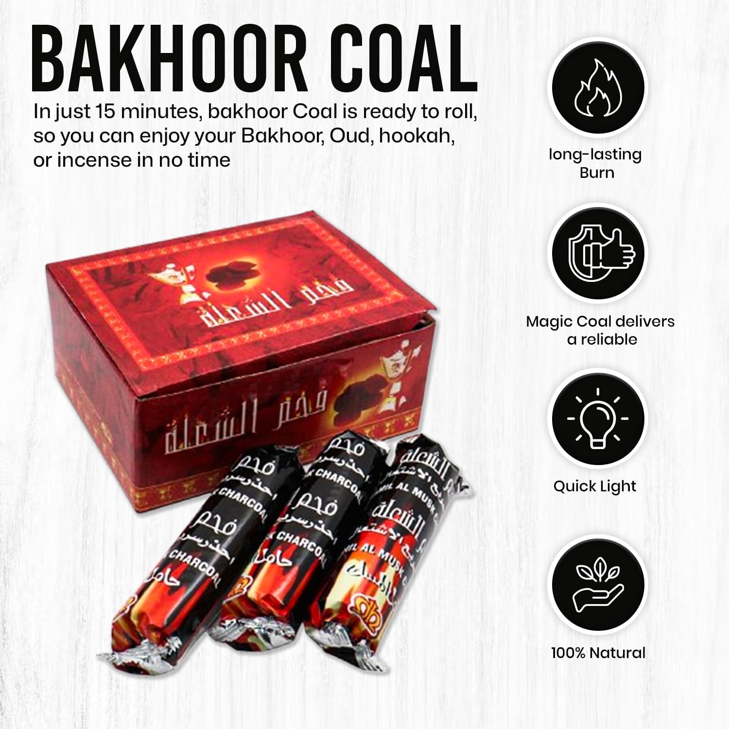 DXB Dream Bakhoor Coal Shola Charcoal Musk, 100 Pieces Long Lasting Charcoal, Lighting Charcoal Briquettes for Hukkah Sheesha BBQ Grill Preparation Long Lasting for Bakhoor and Incense Burning Black
