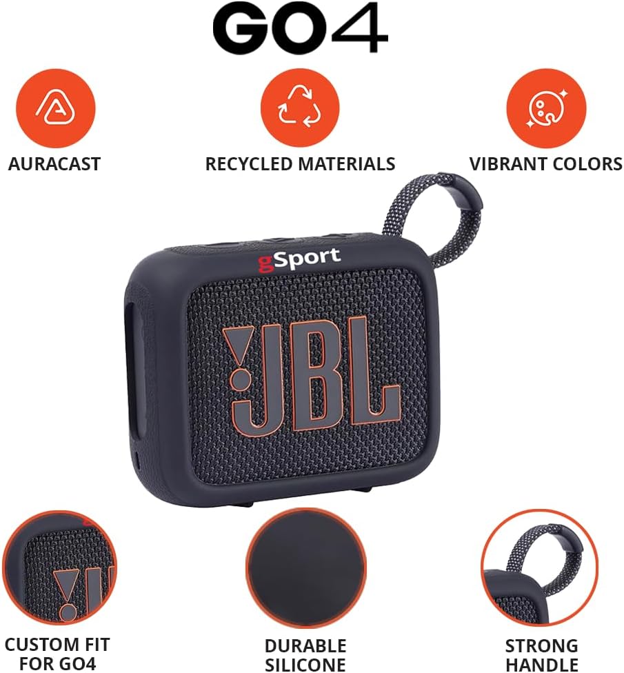 JBL GO 4 Ultra Portable Bluetooth Speaker Bundle with gSport Silicone Sleeve (Black)