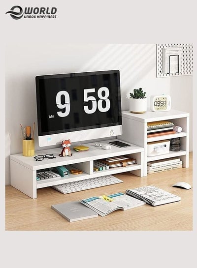 Monitor Riser Stand Organizing Space with Multiples Cabins for Home and Office use