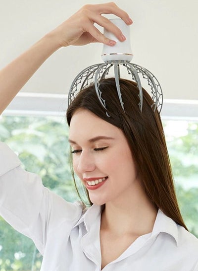 Rechargeable Electric Octopus Head Back Body Massage Relaxation Stress Relief Spa Therapy Hair Massaging Device Scalp Massager with 12 Vibration Claws and Adjustable Modes