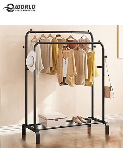 Double Pole Garment Clothes Hanger Organizer Dual Rod Freestanding Rack with for Organizing Wardrobe