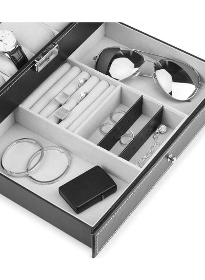 Showcase for Organising Jewellery Makeup Accessories and Watch Case jewelry Organizer Box with Drawer and 12 watches Slots Gift