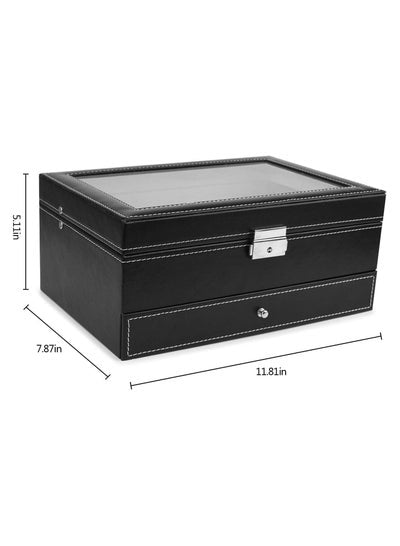Showcase for Organising Jewellery Makeup Accessories and Watch Case jewelry Organizer Box with Drawer and 12 watches Slots Gift