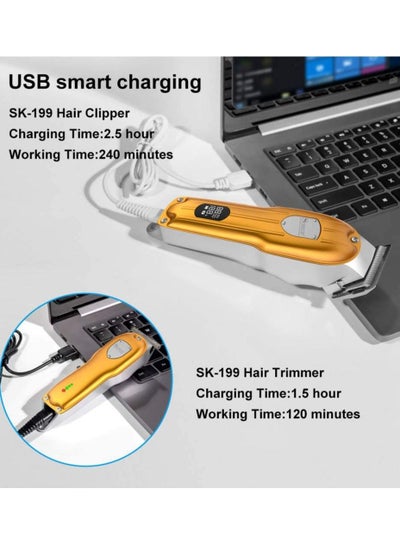 Set of 2 Professional Men Grooming Kit Hair Trimmer Haircut Clipper LED Display Perfect for Shaving Trimming Beard and Body Hair with 4 Length Control and 11 Combs