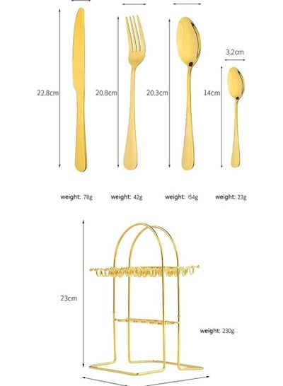 24-Piece Gold Cutlery Stainless Steel set with Stand, Spoon, Knife and Fork Service for 6, Safe and Easy to Clean