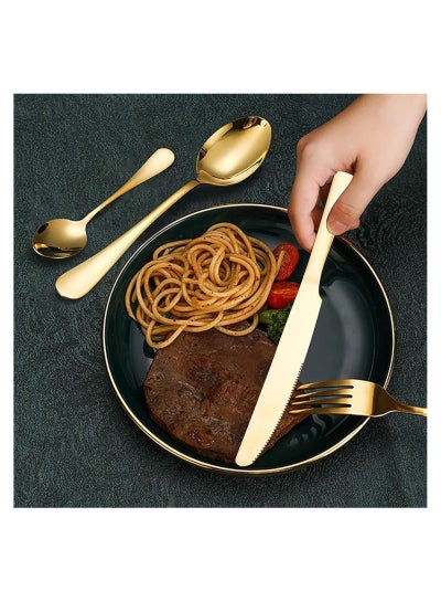 24-Piece Gold Cutlery Stainless Steel set with Stand, Spoon, Knife and Fork Service for 6, Safe and Easy to Clean