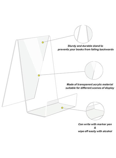 5 pieces Acrylic Book Stand with Ledge, Clear Display Easel, Tablet Holder for Displaying Pictures, Books, Music Sheets, Notebooks, Artworks and CDs