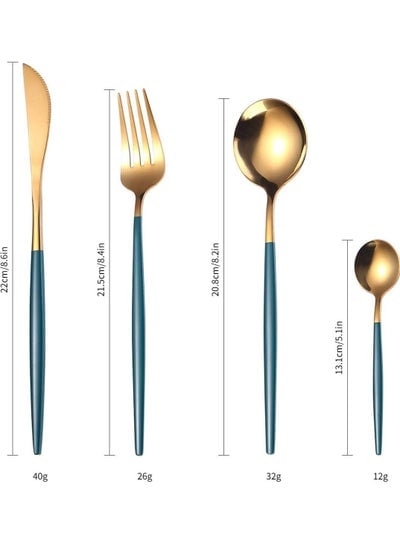 24-Piece Green Gold Cutlery Stainless Steel set Spoon Knife and Fork Service for 6, Safe and Easy to Clean