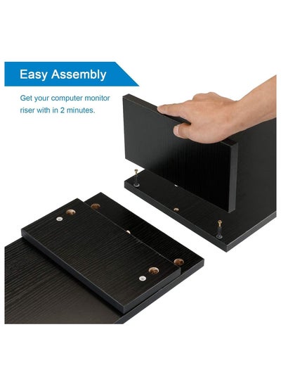 Computer Monitor Riser Laptop Stand with Cabins, Desktop Table Storage Organising Shelf Black