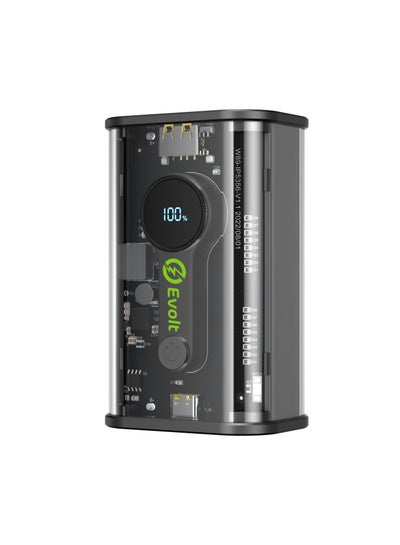 PB-200 باور بانك شفاف بسعة 10,000 مللي أمبير مع منفذ Type-C (PD) ومخرج USB-A للشحن السريع وشاشة عرض رقمية للبطارية
