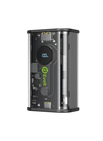 PB-200 باور بانك شفاف بسعة 10,000 مللي أمبير مع منفذ Type-C (PD) ومخرج USB-A للشحن السريع وشاشة عرض رقمية للبطارية