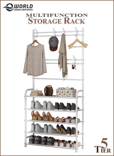 5 Tier Home Entryway Furniture Shelf Multipurpose Shoe and Coat Stand and 5 Shelves