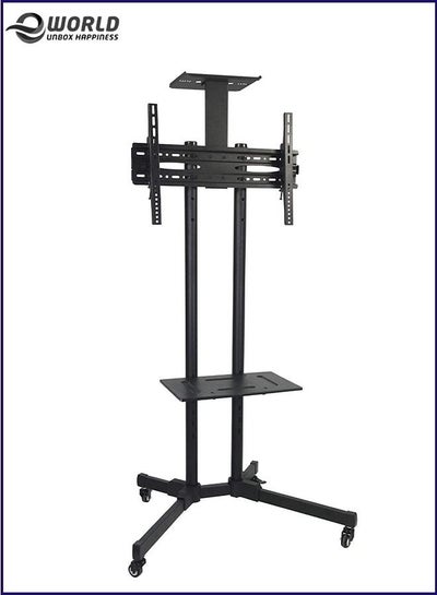 Single Monitor Fully Adjustable Computer Desk TV Mount with Wheels Caster Articulating Stand for 32–65-inch LCD Screen 360 Swivel VESA.