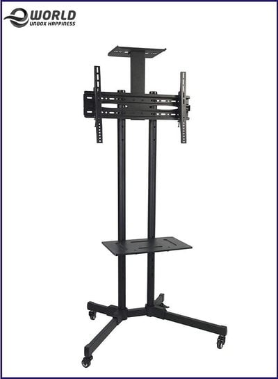 Single Monitor Fully Adjustable Computer Desk TV Mount with Wheels Caster Articulating Stand for 32–65-inch LCD Screen 360 Swivel VESA.