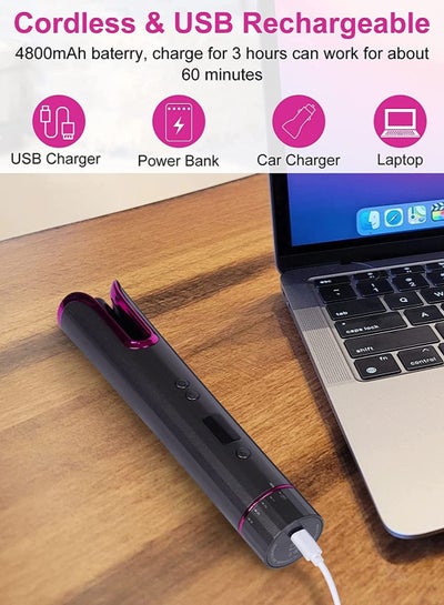 Cordless Wireless Automatic Hair Curler Roller Portable Iron Curling Wand with LCD Temperature Display and Timer USB TYPE-C
