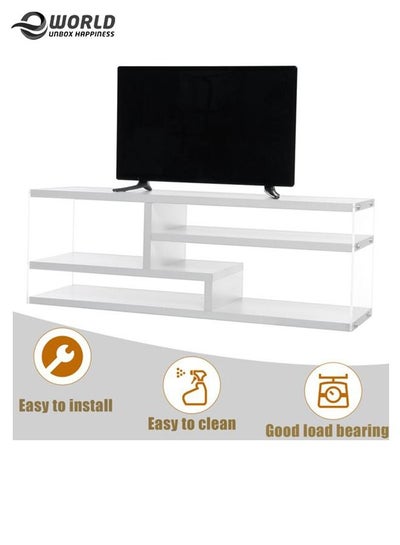3-Tier TV Stand Entertainment Centre Media Console Glossy White Finish with Acrylic Sides