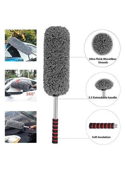Microfiber Duster brush for Cleaning Dust on Cars Interior and Exterior, Super soft Fabric Towel Cloth with Extendable Pole