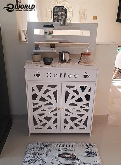Livingroom Free Standing Corner Coffee Table with Two Storage Cabinets and Three Shelves.