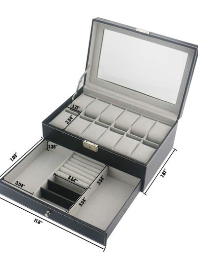 Showcase for Organising Jewellery Makeup Accessories and Watch Case jewelry Organizer Box with Drawer and 12 watches Slots Gift
