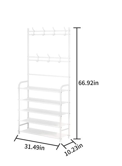 5 Tier Home Entryway Furniture Shelf Multipurpose Shoe and Coat Stand and 5 Shelves