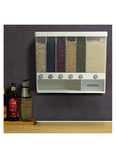 Dry Food Storage Container Box with Adjustable Compartments, Easy press wall mounted cereal Dispenser for Rice and grains