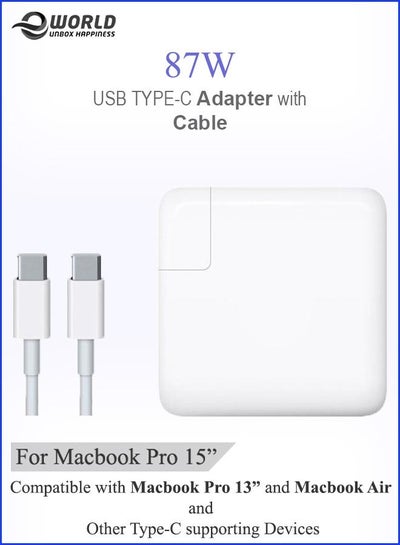87W USB Type-C PD Adapter Fast Charger Cable Compatible with Apple Macbook Pro 13