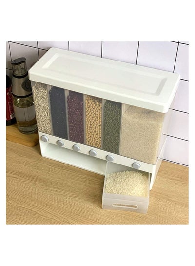 Dry Food Storage Container Box with Adjustable Compartments, Easy press wall mounted cereal Dispenser for Rice and grains
