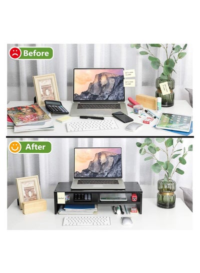Laptop Riser Stand with Cabins, Desktop Table Storage Organising Shelf Black