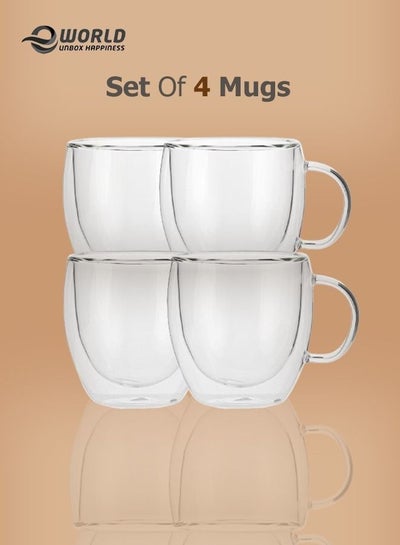 4-Piece Insulated Double Wall Cup with Handle for Drinkware Coffee Tea 250ml