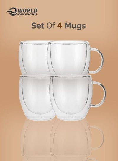 4-Piece Insulated Double Wall Cup with Handle for Drinkware Coffee Tea 250ml