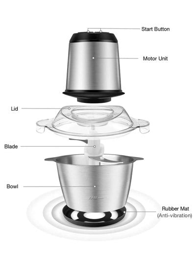 Electric Meat Chopper and Grinder, Stainless Steel Food Processor for Vegetable and Fruits 3L