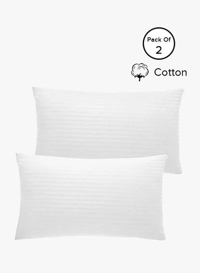 2-Piece Sound Sleep Hotel Hypoallergenic Soft Bed Gel Extra Fiber Stripped Pillow Set For Side And Back Includes 2xPillow Cotton White 16x24inch