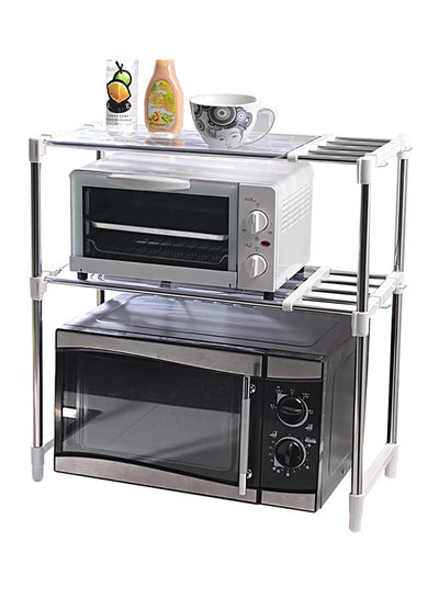 Adjustable 2 Rack Microwave Oven Stand With Hooks White/Silver 88.5x61.5x30.5cm