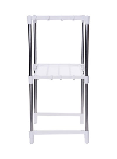 Adjustable 2 Rack Microwave Oven Stand With Hooks White/Silver 88.5x61.5x30.5cm