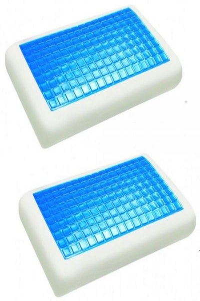 2-Piece Gel Memory Foam Pillow Set Blue/White 40x70centimeter