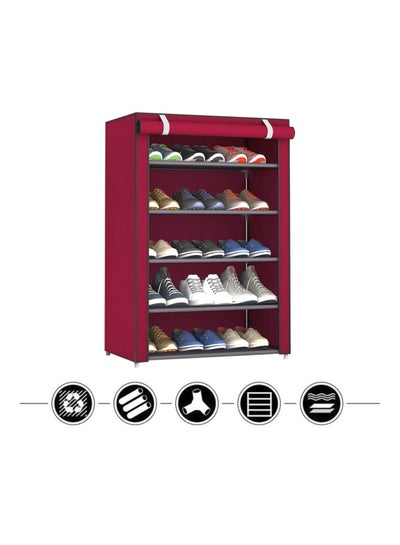 5-Tier Dormitory Shoe Rack Red 90x60x30centimeter