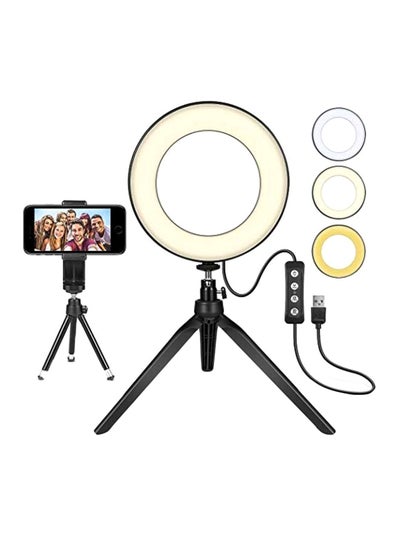 حلقة إضاءة LED صغيرة للتصوير الفوتوغرافي مع حامل ثلاثي القوائم باللون الأبيض