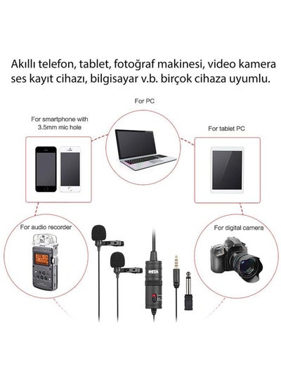 Dual Lavalier Wired Microphone For Camera And Camcorders Black