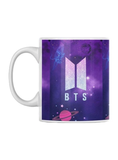 كوب مطبوع عليه كلمة BTS أبيض/أرجواني 350 مل