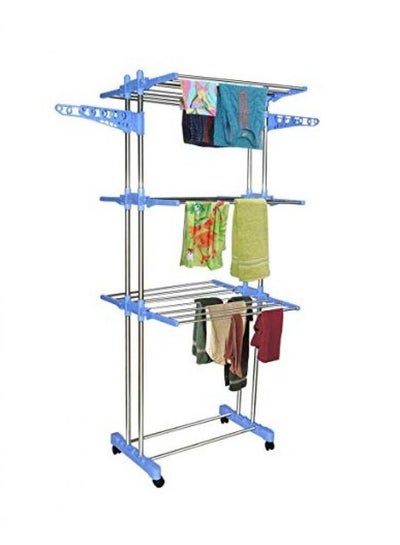 Three Layer Clothes Rack Hanger With Wheels White/Blue Medium Blue One Sizecm