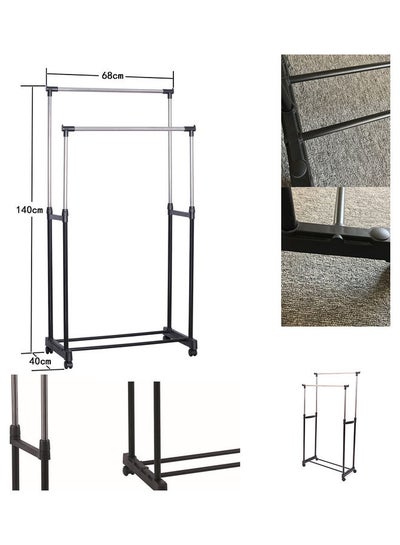 رف تجفيف بعمود مزدوج من Home Simple Assembly أسود/فضي، 68x38x140 سم