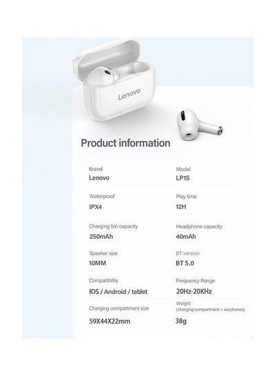LP1S LivePods True WireLess Bluetooth Headset White