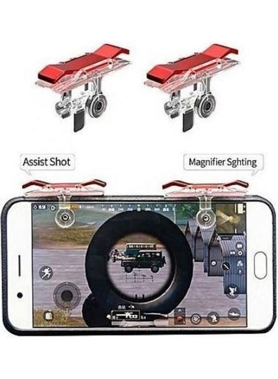 وحدة تحكم PUBG Trigger L1R1 Shooter اللاسلكية مع جراب أزرق مع قفازات أصابع تعمل باللمس