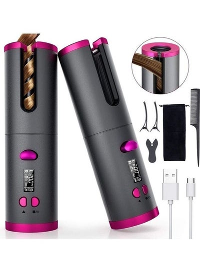 Automatic Cordless Auto Hair Curler with Accessories Black/Pink