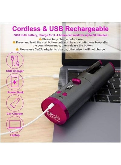 Automatic Cordless Auto Hair Curler with Accessories Black/Pink