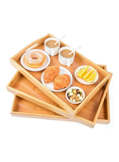 3-Piece Bamboo Serving Tray Set Brown 45cm