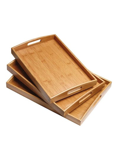 3-Piece Bamboo Serving Tray Set Brown 45cm