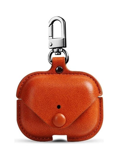 Genuine Leather Wireless Charging Case With Keychain For Apple AirPods 3 Brown