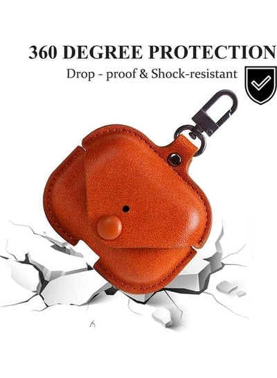 Genuine Leather Wireless Charging Case With Keychain For Apple AirPods 3 Brown