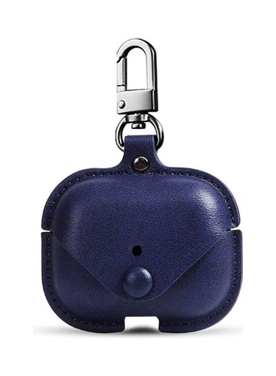 Genuine Leather Wireless Charging Case With Keychain For Apple AirPods 3 Navy Blue